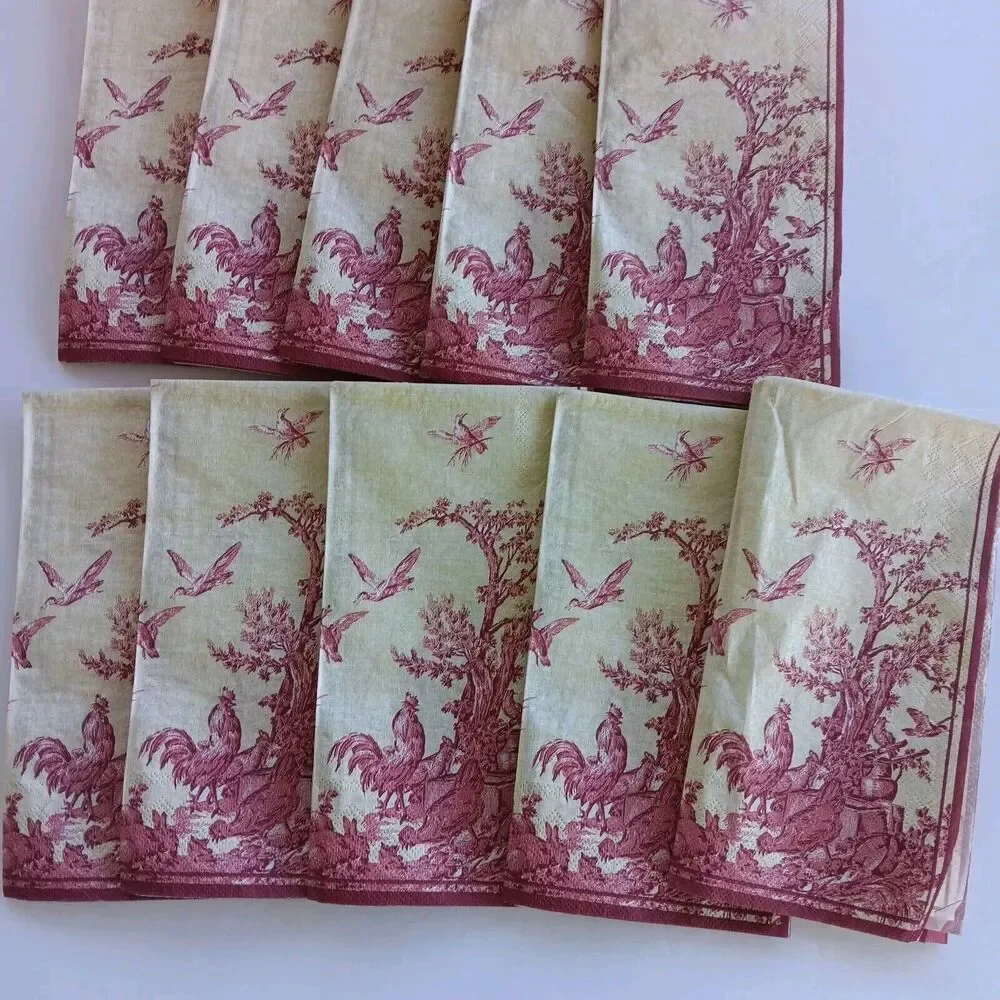 Farmhouse Napkin Metal Holder w/Toile Napkins Imprinted Rooster Primitive